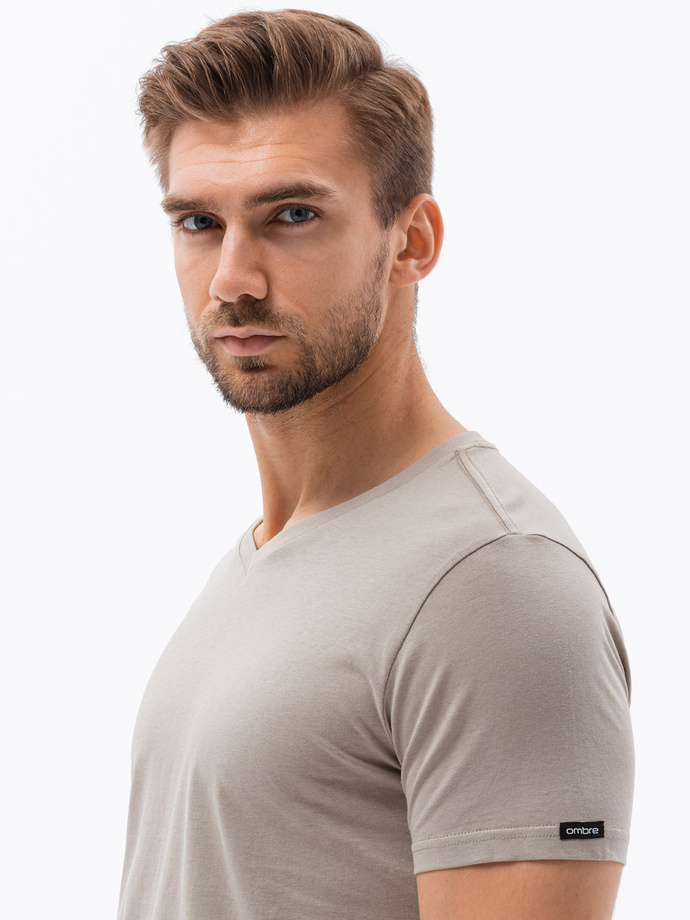 Classic BASIC men's T-shirt with a serape neckline - beige V21 S1369