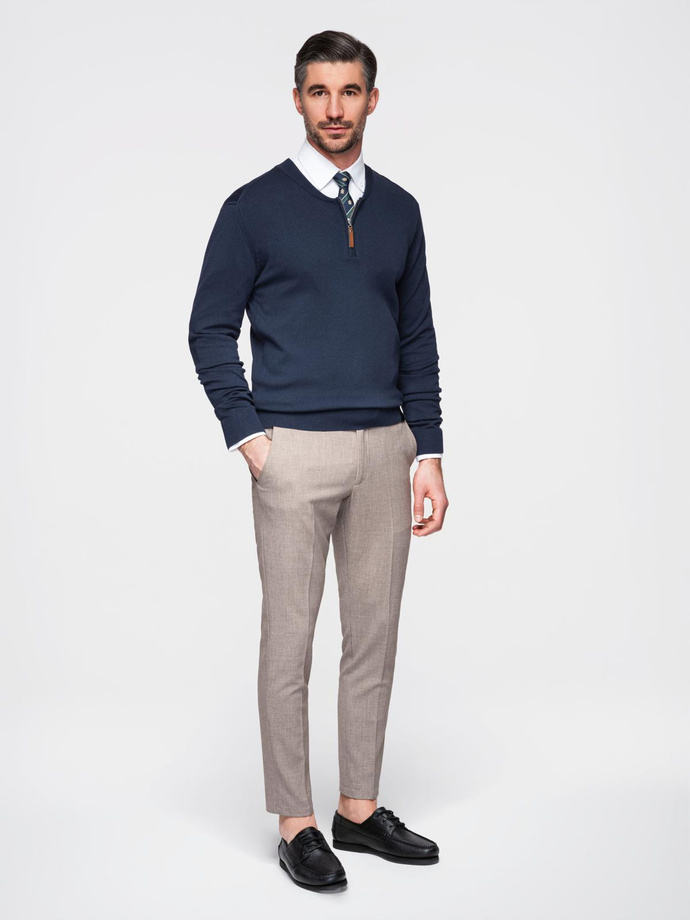 Men's sweater with viscose and spread neckline - navy blue V4 OM-SWZS-0124