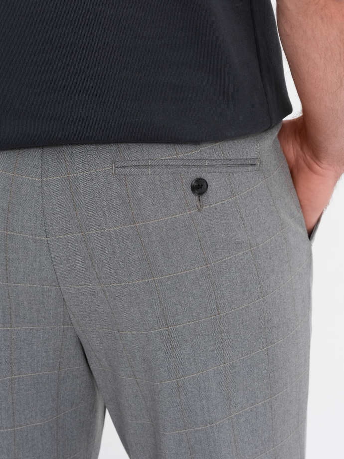 Men's classic cut pants in a delicate check - grey V3 OM-PACP-0187
