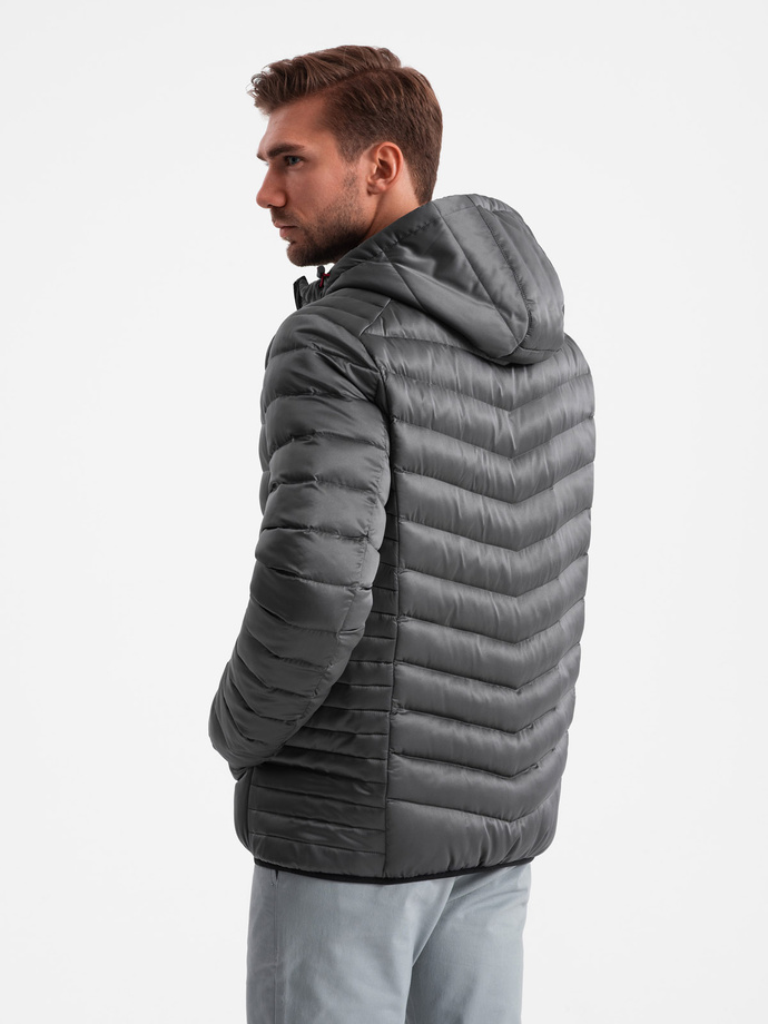 Lightly insulated quilted men's jacket with satin trim - graphite V14 OM-JALP-0180