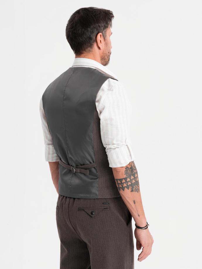Men's elegant SLIM FIT herringbone vest - graphite V2 OM-BLZV-0143