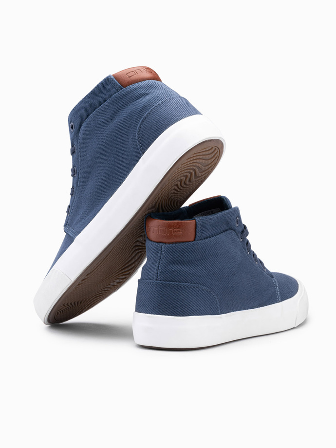 Men's high-top sneakers in cotton canvas - dark blue V1 OM-FOTH-0156