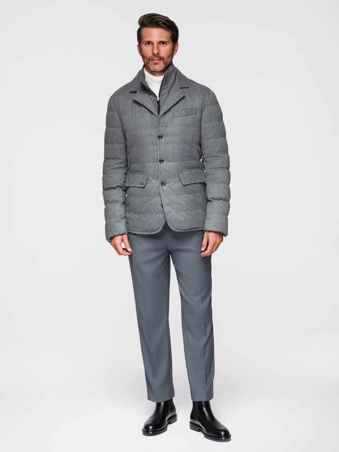 Men's jacket with a jacket cut with a fleece lining - gray V1 OM-JALP-0170