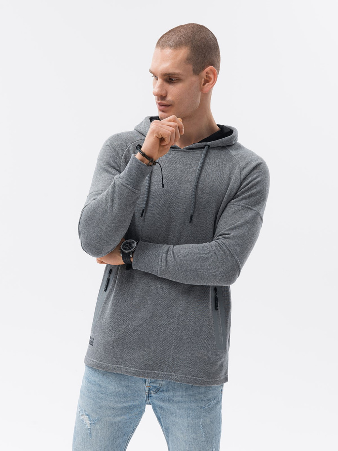 Men's hooded sweatshirt - grey melange B1080