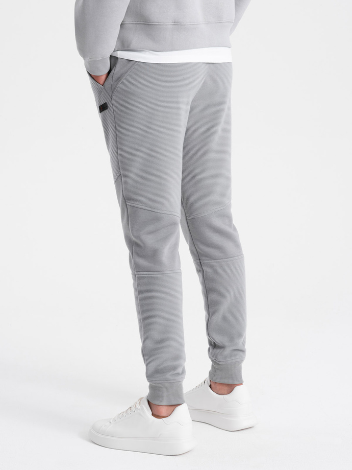Męskie spodnie dresowe ze wstawkami z tkaniny ottoman - szare V5 OM-PASK-0127