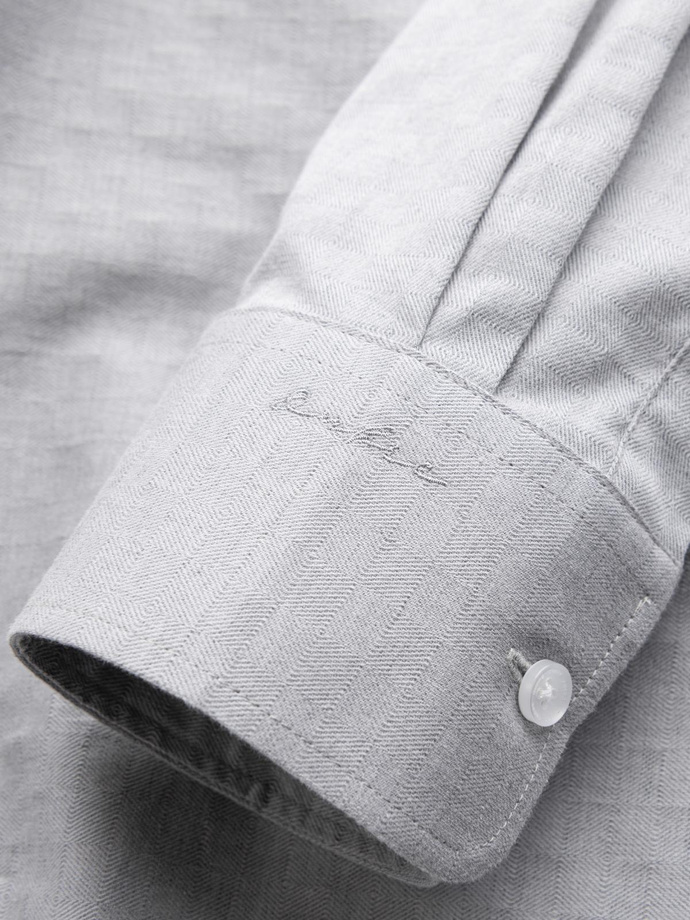 Koszula męska SLIM FIT z ozdobnej tkaniny z kieszonką – szara V2 OM-SHCS-0174