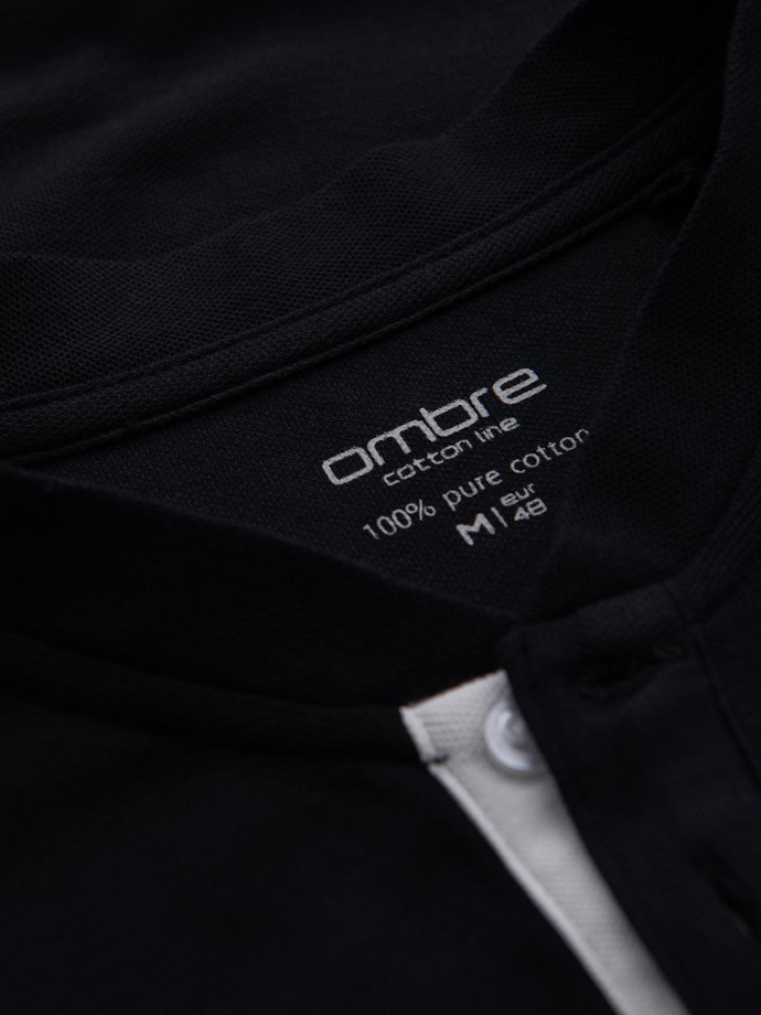 Męska koszulka polo bez kołnierzyka - czarna V8 OM-TSCT-0156