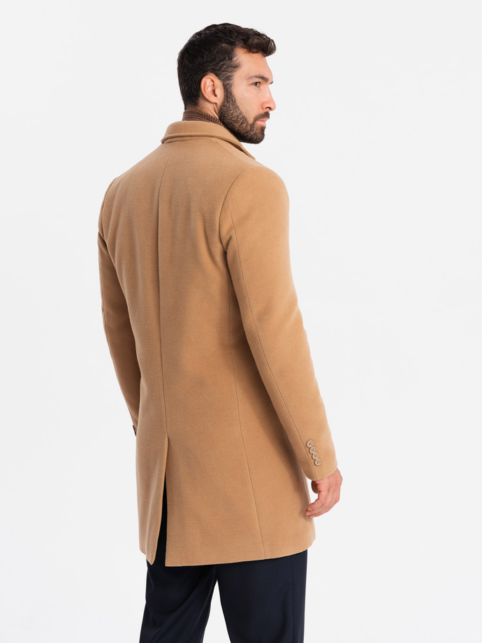 Single-breasted long men's suit style coat - light brown V3 OM-COWC-0105