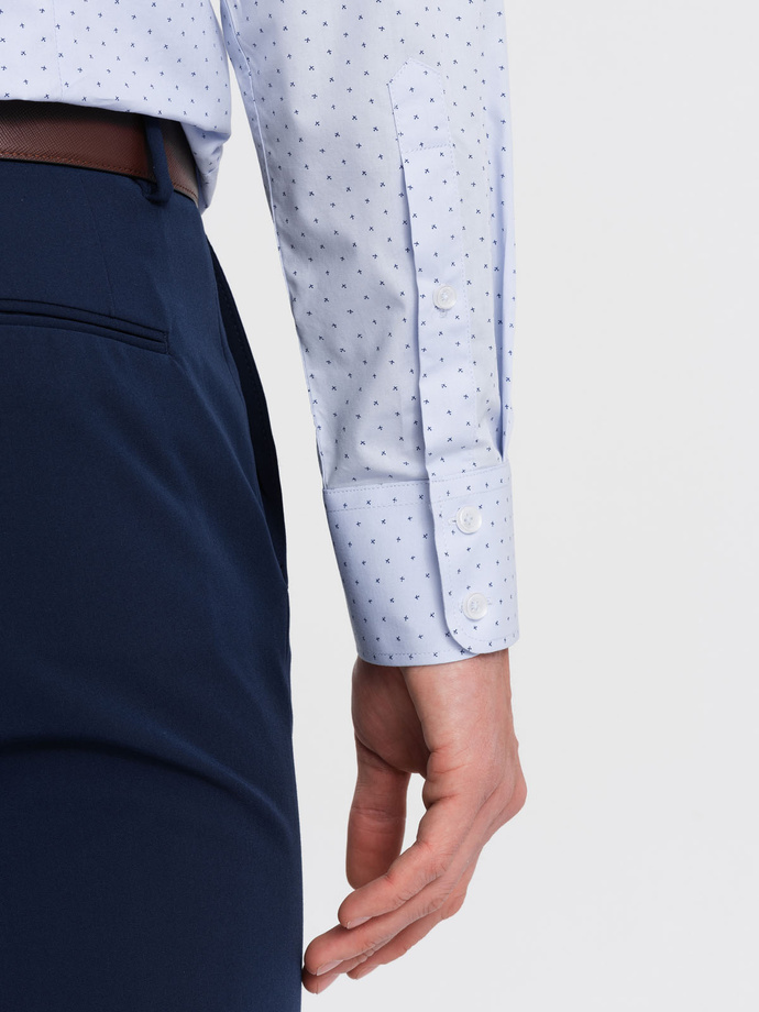 Classic men's cotton SLIM FIT shirt in micro pattern - blue V7 OM-SHCS-0156