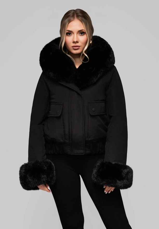 Women's jacket with detachable fur OW-JALP-0100 v1 - black