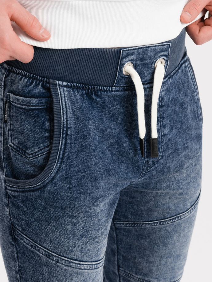 Spodnie męskie marmurkowe JOGGERY z przeszyciami -  niebieskie V1 OM-PADJ-0108