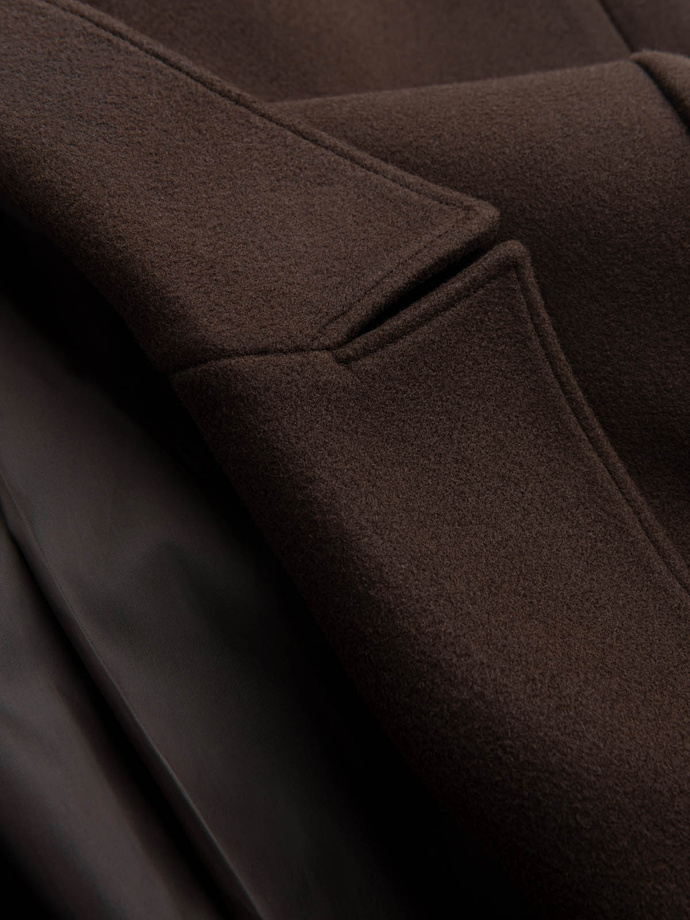 Dwurzędowy płaszcz męski z ozdobnymi guzikami – ciemnobrązowy V3 OM-COWC-0109