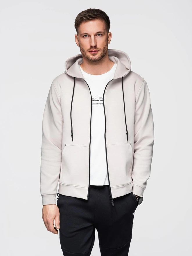 Sweatshirt unzipped hoodie in streetwear style - sand V6 OM-SSZP-0213