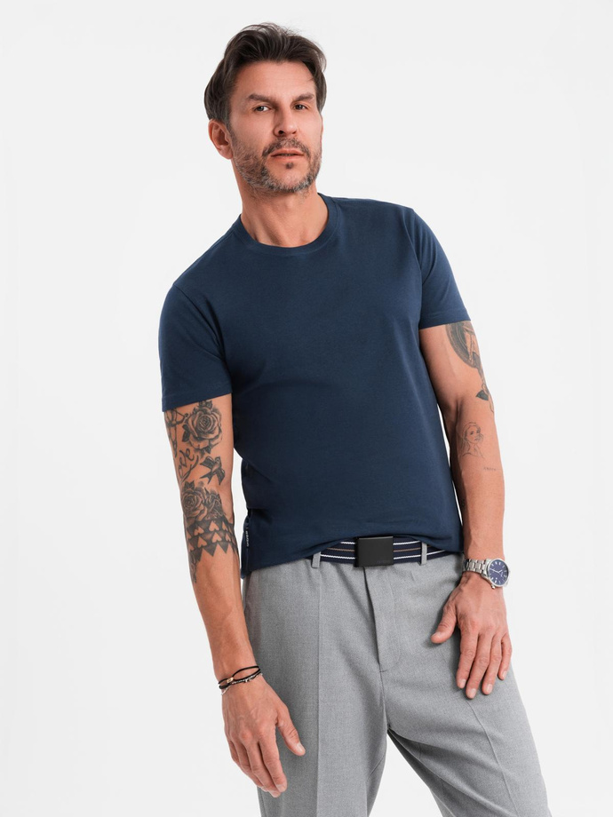 Klasyczny T-shirt męski bawełniany BASIC - granatowy V2 OM-TSBS-0236