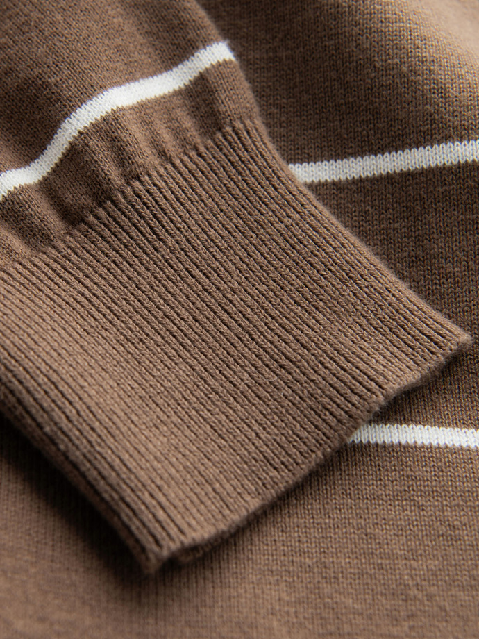 Men's casual sweater with horizontal stripes - brown V3 OM-SWSW-0143