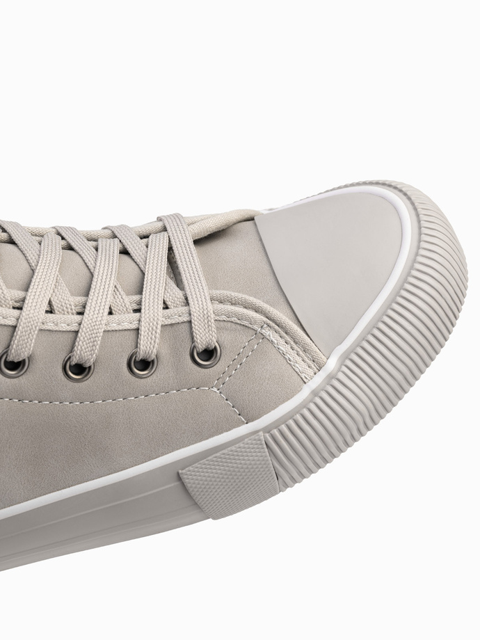 Wysokie buty męskie trampki z dekoracyjną lamówką – popielate V3 OM-FOTH-0158