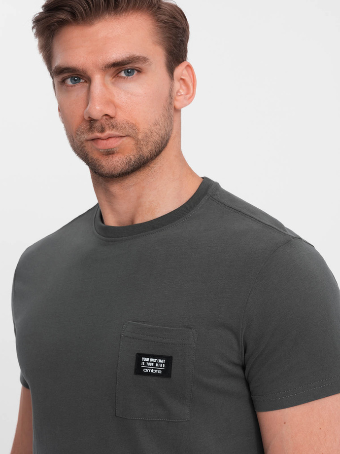 Men's casual t-shirt with pocket patch - graphite V11 OM-TSCT-0109