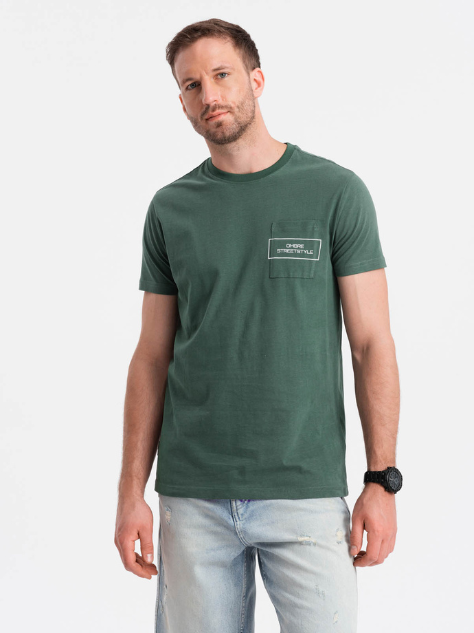 Ombre Streetstyle men's cotton t-shirt with pocket print - dark green V4 OM-TSCT-0108