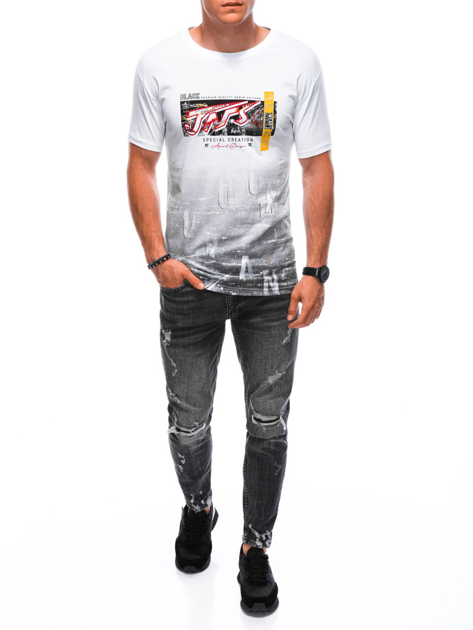 T-shirt męski z nadrukiem S1890 - biały