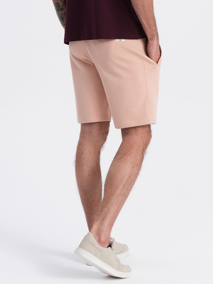 Men's knit shorts with drawstring and pockets - powder pink V11 OM-SRBS-0139