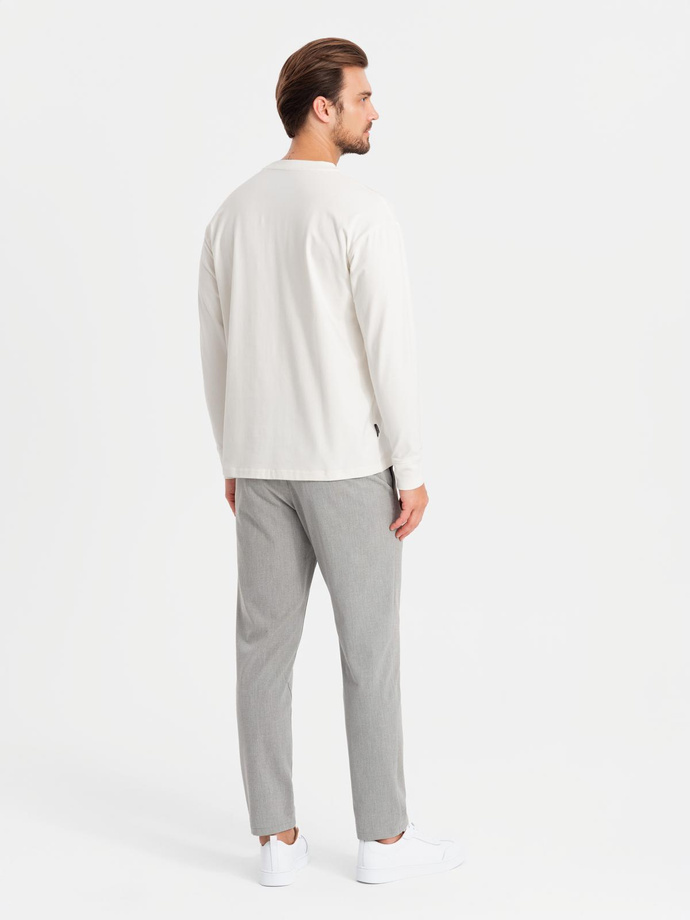 Men's cotton LOOSE FIT longsleeve with round neckline - cream V2 OM-LSBC-0129