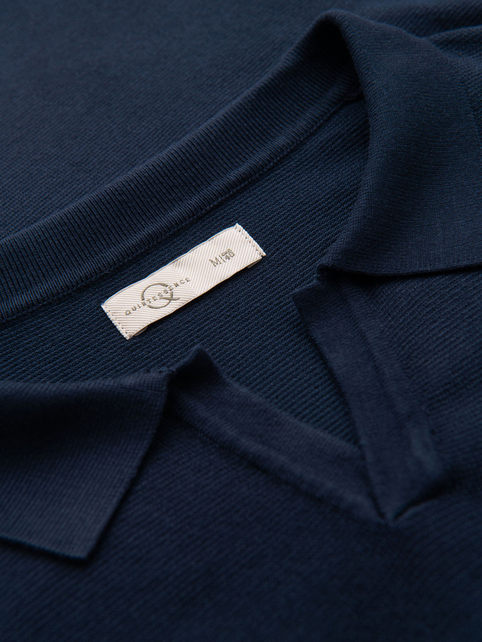 Koszulka męska polo bez guzików z klasycznym splotem – granatowa V1 OM-POSS-0159