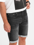 Men's denim shorts with rolled up leg - black V3 OM-SRDS-0164