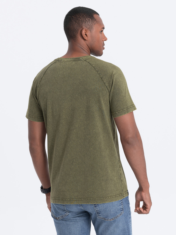 Men's T-shirt with henley neckline - dark olive V4 S1757
