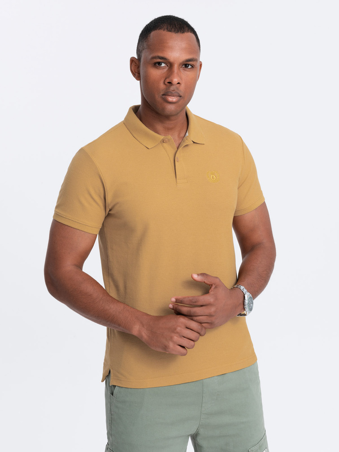 Men's BASIC single-color pique knit polo shirt - mustard V8 OM-POBS-0100