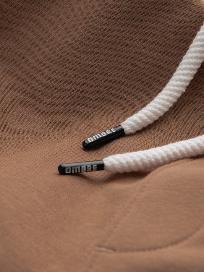 Spodenki męskie dzianinowe ze ściągaczem i kieszeniami - brązowe V2 OM-SRBS-0139