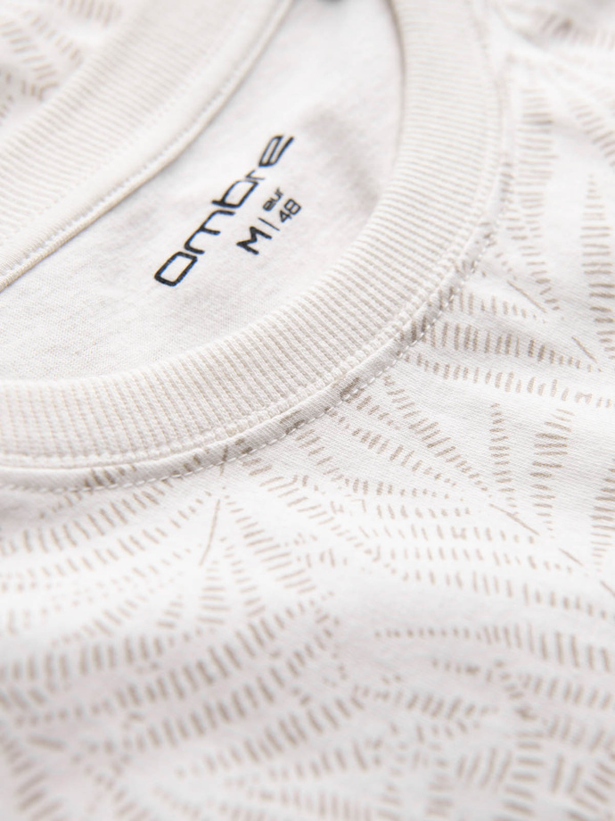 Men's fulllprint t-shirt in palm leaves - light beige V1 OM-TSFP-0182
