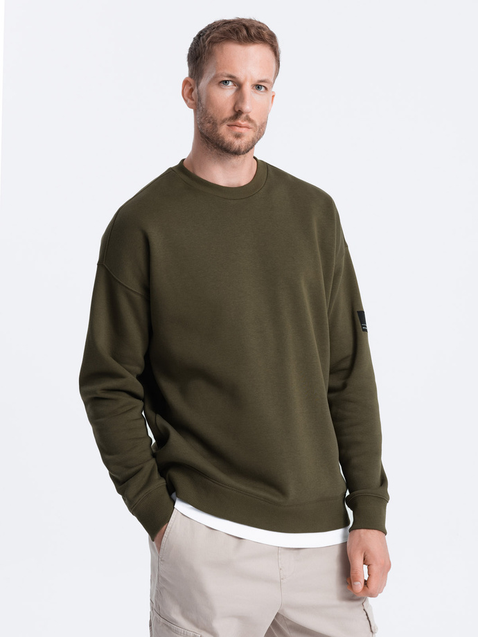 Bluza męska OVERSIZE z imitacją koszulki - oliwkowa V4 OM-SSNZ-0126