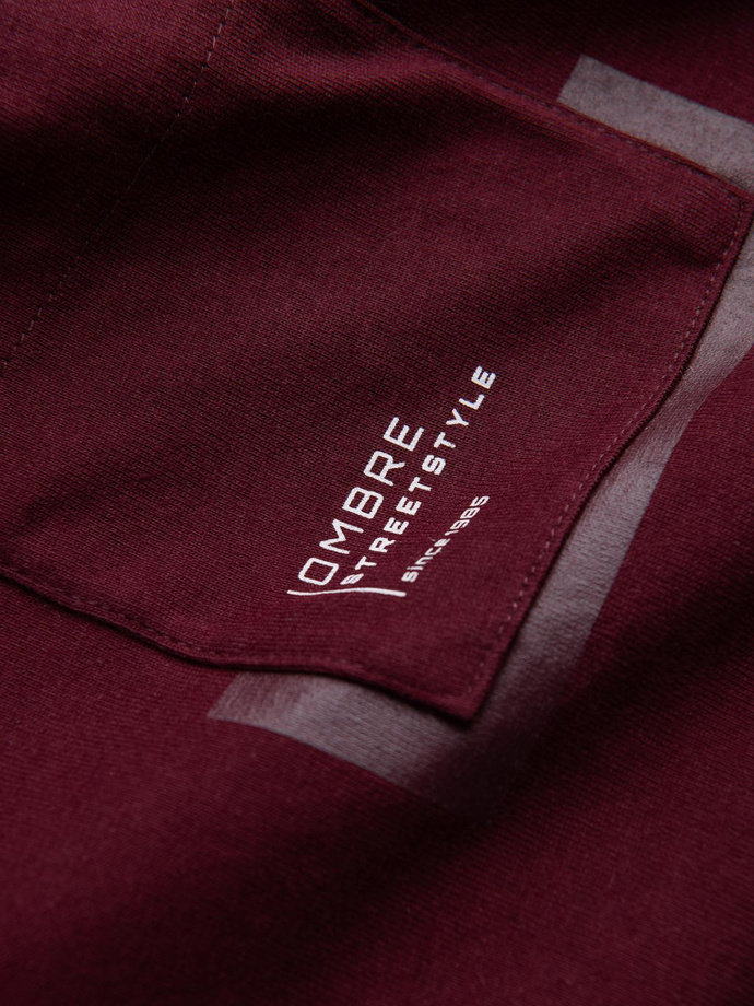Men's cotton t-shirt with pocket print - maroon V2 OM-TSPT-0154
