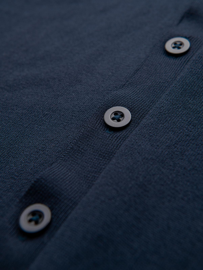 Knitted monochrome men's viscose cardigan - navy blue V1 OM-SWCD-0126