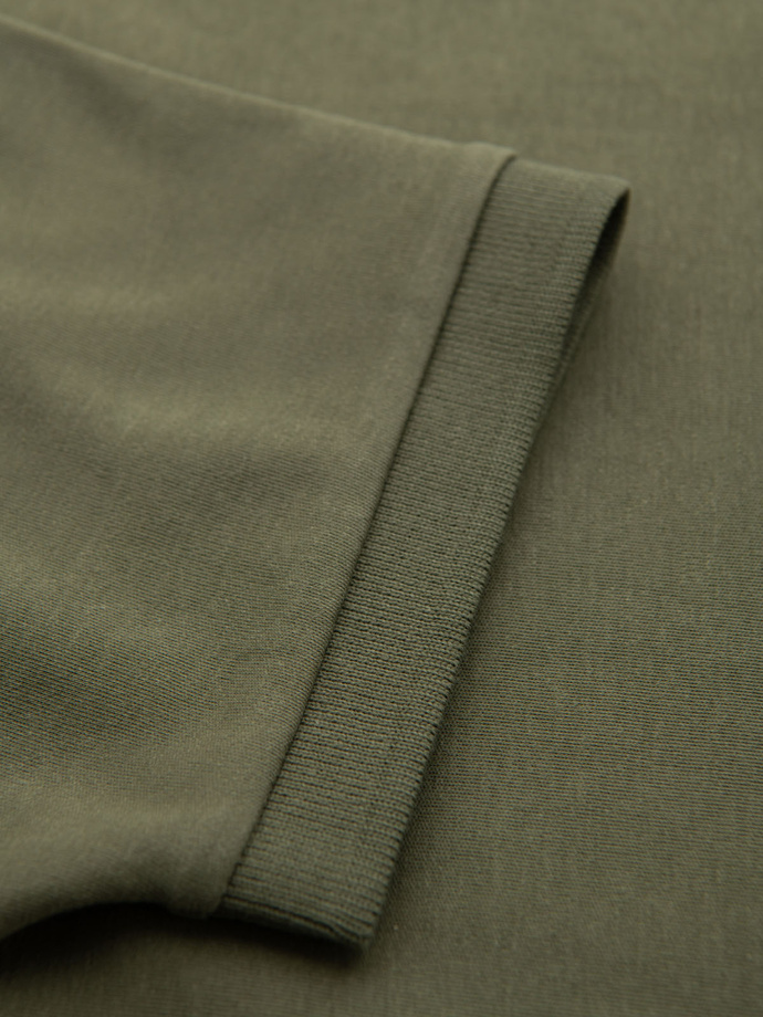 Męska koszulka polo z dekoltem na zamek - oliwkowa V5 OM-POSS-0148