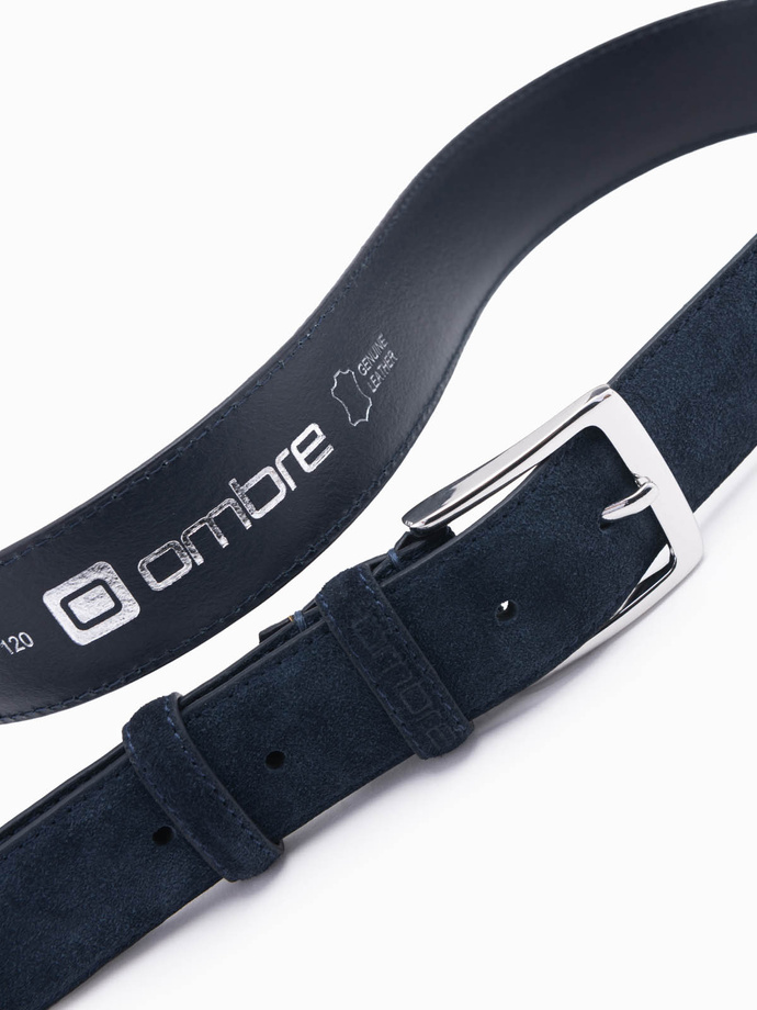 Men's monochromatic natural suede belt - navy blue V3 OU-ACBE-0113