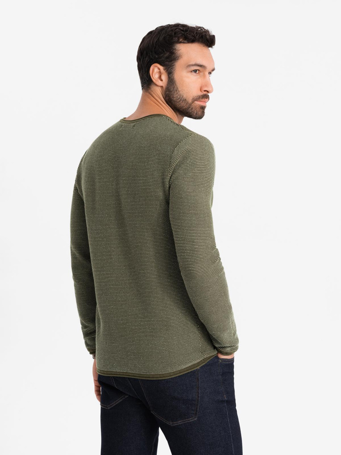 Men's knitted sweater with structured dots - olive V2 OM-SWSW-0118
