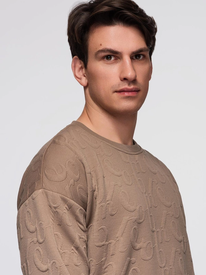 Men's RELAXED FIT sweatshirt with embossed letters - brown V3 B1712
