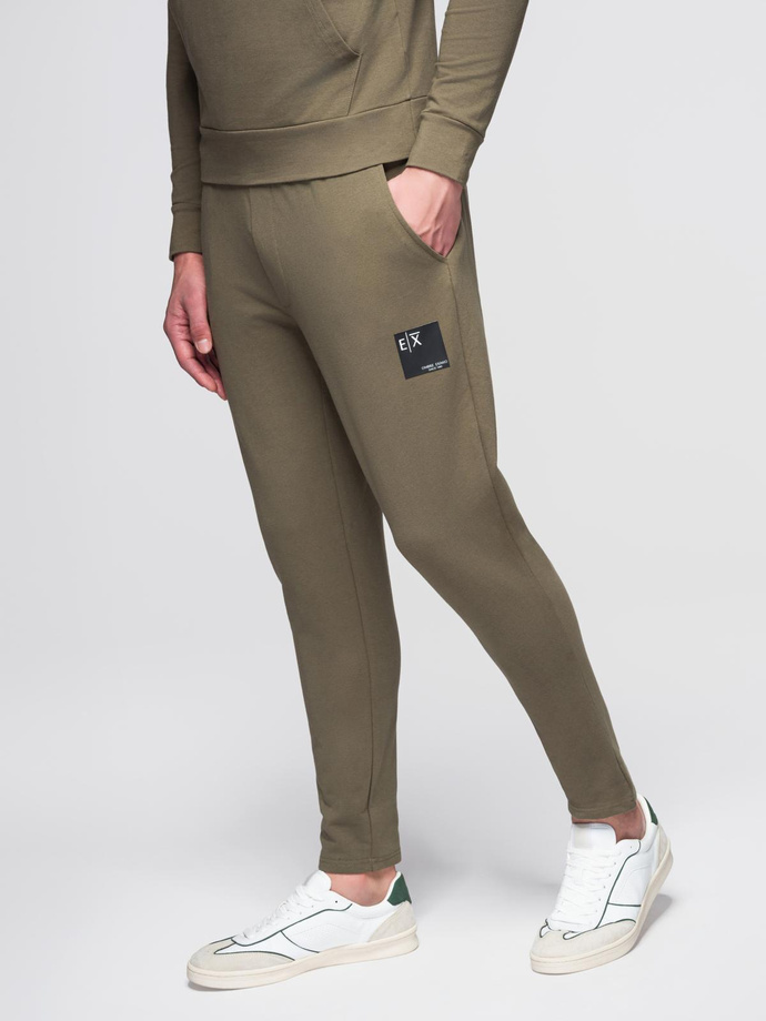 Męski komplet dresowy bluza z kapturem + spodnie dresowe - oliwkowy V4 Z107