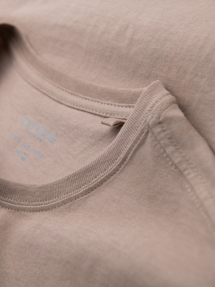 Klasyczny T-shirt męski bawełniany BASIC - piaskowy V11 OM-TSBS-0236