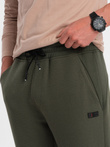Men's sweatpants with ottoman fabric inserts - dark olive green V3 OM-PASK-0127