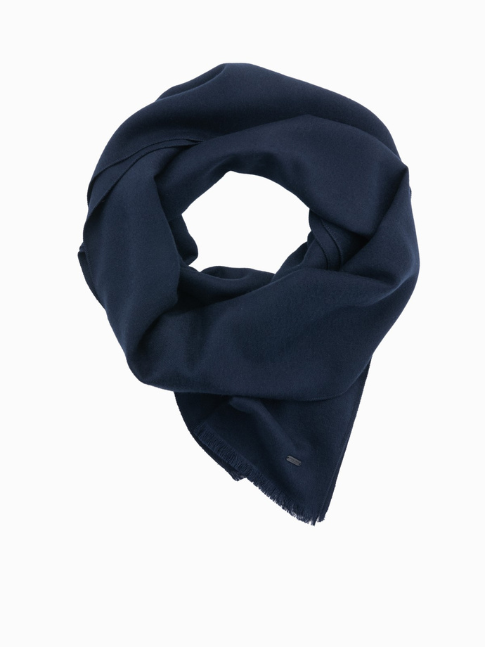 Monochrome men's scarf with tassels - navy blue V2 OM-ACSF-0116