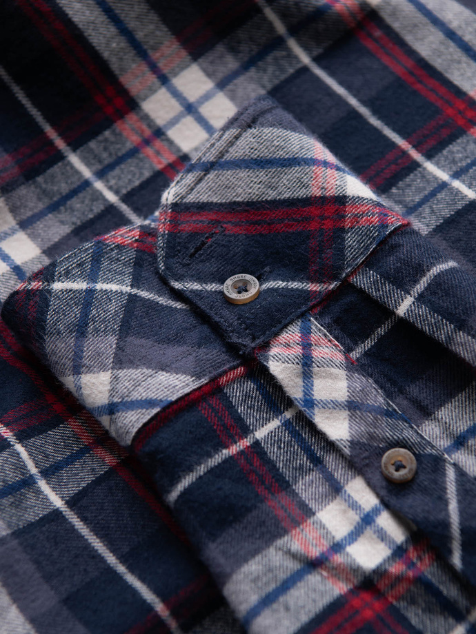 Men's checkered flannel shirt with pockets - navy blue and red V2 OM-SHCS-0149