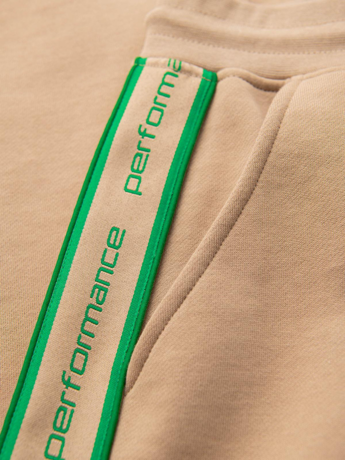 Sportowe spodnie męskie jogger z lampasami – brązowe V1 OM-PASK-0284