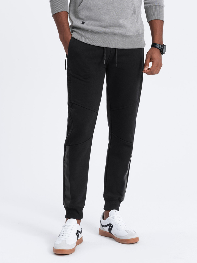 Men's sweatpants with stitching - black V5 OM-PASK-0137