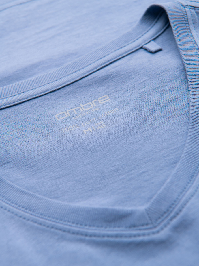 BASIC men's classic cotton T-shirt with a serape neckline - blue V20 OM-TSBS-0237