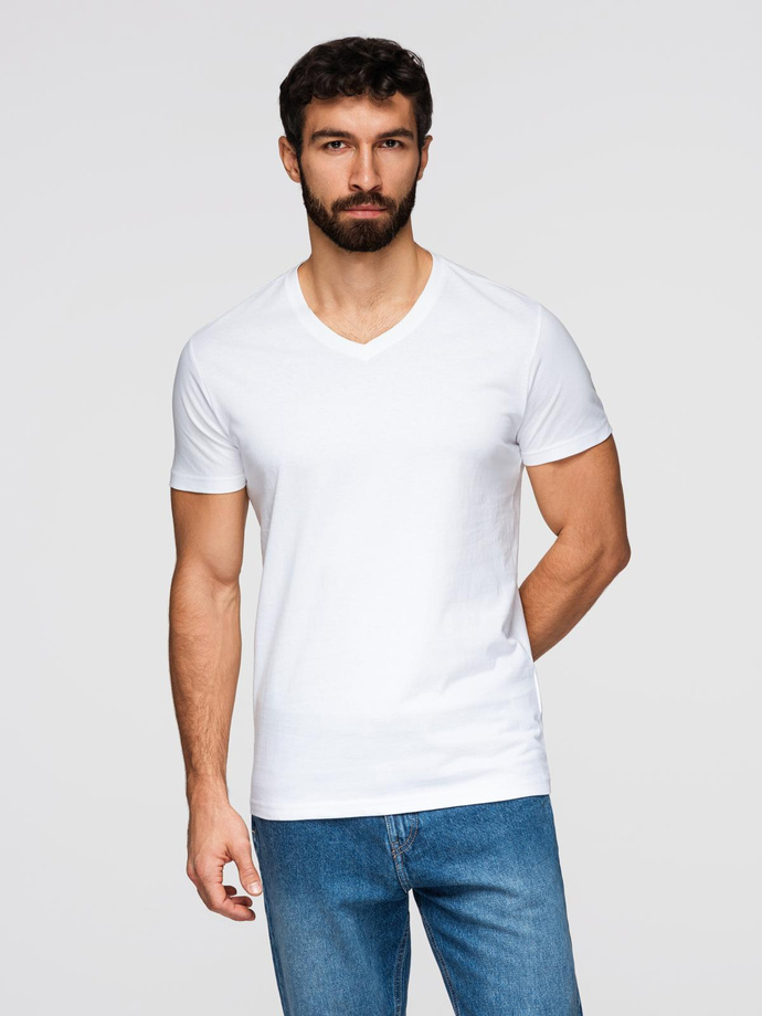 BASIC men's classic cotton T-shirt with a crew neckline - white V4 OM-TSBS-0237