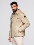 Men's quilted jacket in shirt cut - beige V1 OM-JALP-0215