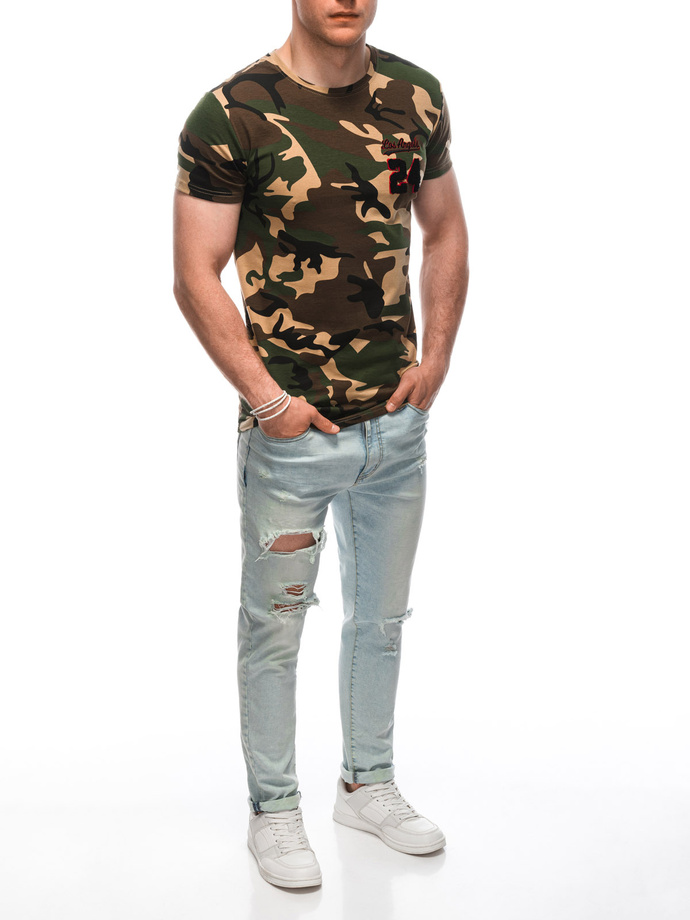 T-shirt męski z nadrukiem S1926 - brązowy