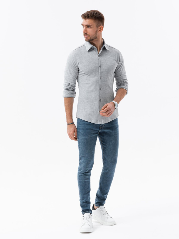 Men's long sleeve knit shirt - gray V5 K540